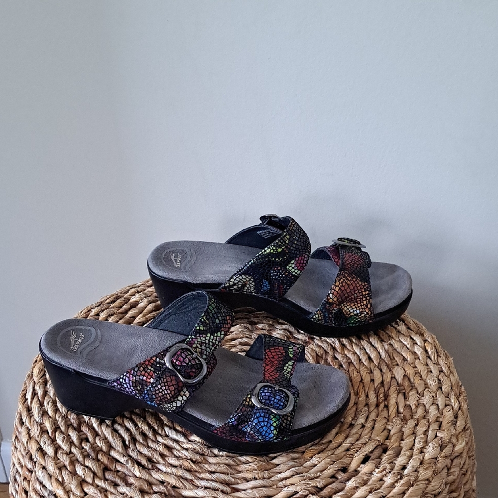 Dansko Womens‎ Sophie Snakeskin Mosaic Print Leather Strap Sandal Clogs 9.5-10